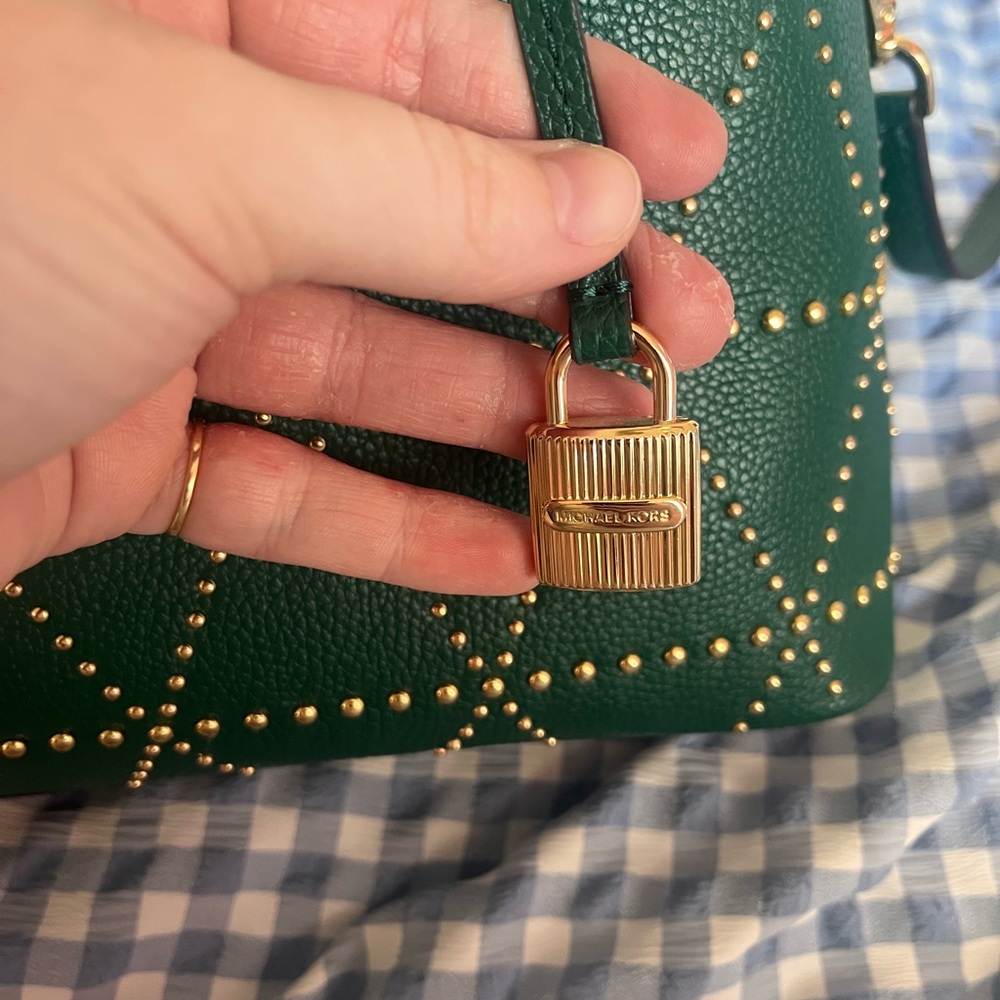 Michael Kors Green Large Studded Satchel Bag - Picture 4 of 10